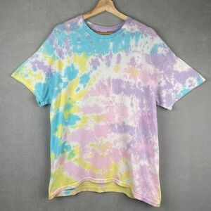 Gildan Heavy Cotton Pastel Tie Dye T-Shirt Mens L Psychedelic Pink Blue Yellow